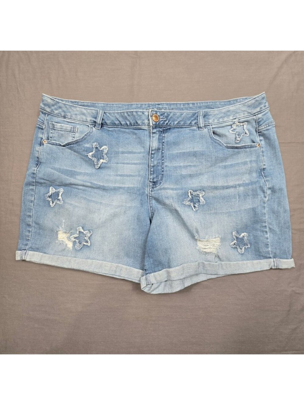 Lane Bryant Womens Size 26 Denim Shorts Light Blue Star Distressed Stretch